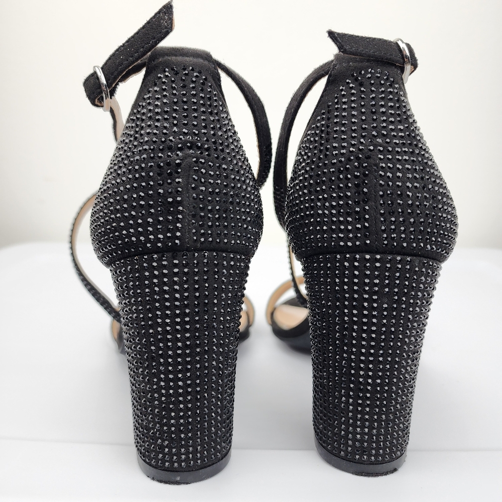 Kelly & Katie Paloona Rhinestones Block Heels Sandals Strappy Pumps Black 9M - Picture 5 of 12